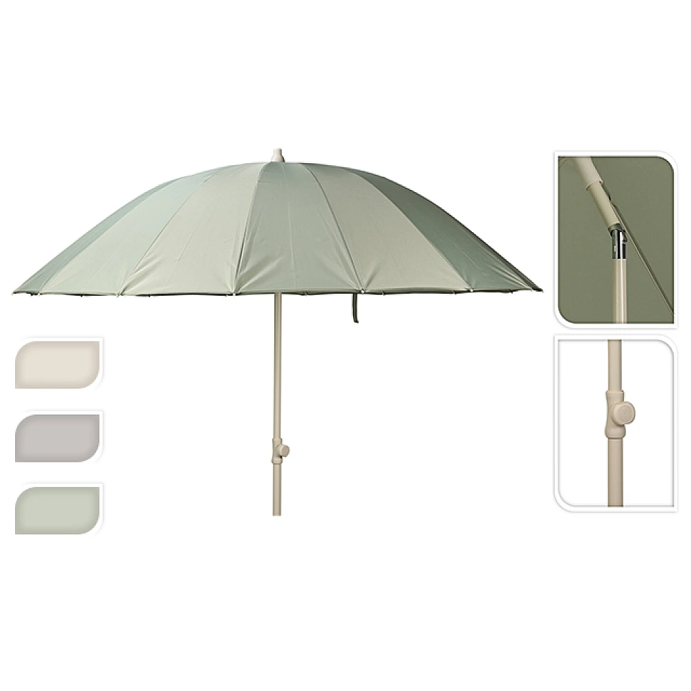Umbrela de soare, D190 cm, H225 cm, 10 spite, arcuite, gri, UPF 50+