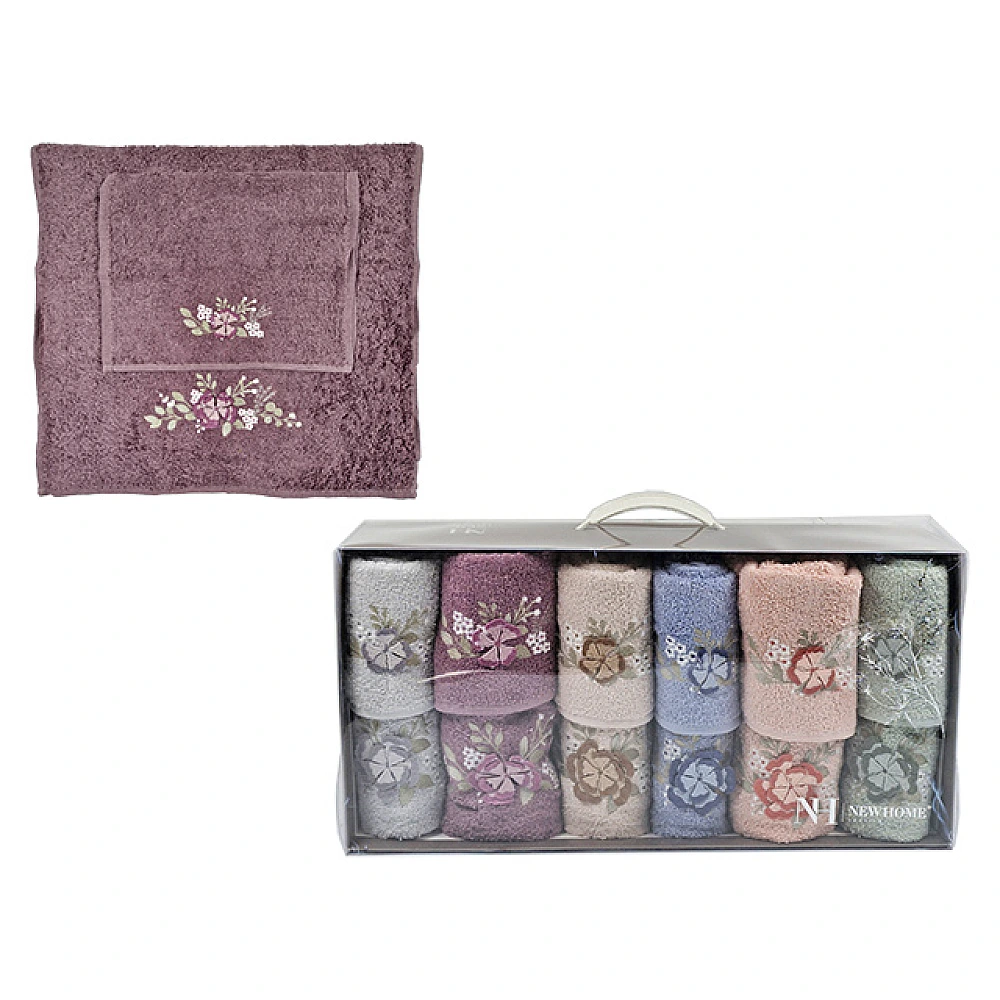 Set prosoape 12buc(6buc 50X90cm + 6buc 30X50cm) NH 3D broderie, bumbac