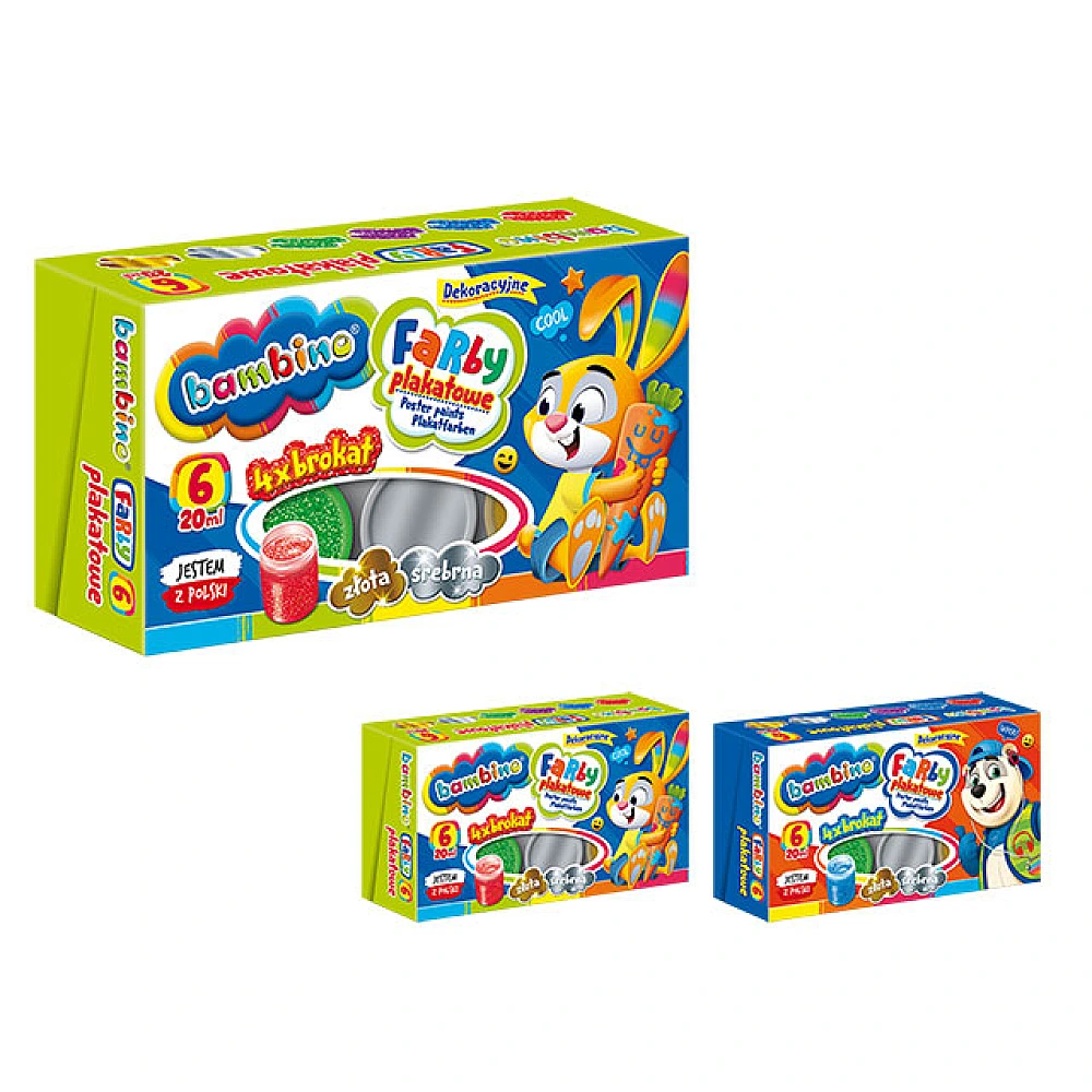 Set de vopsea Bambino 6 culoriX20ml, 4buc cu glitter