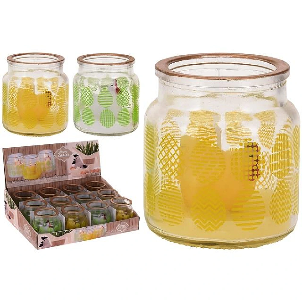 Lumanare in borcan de sticla cu desen de Paste 6.5X6cm
