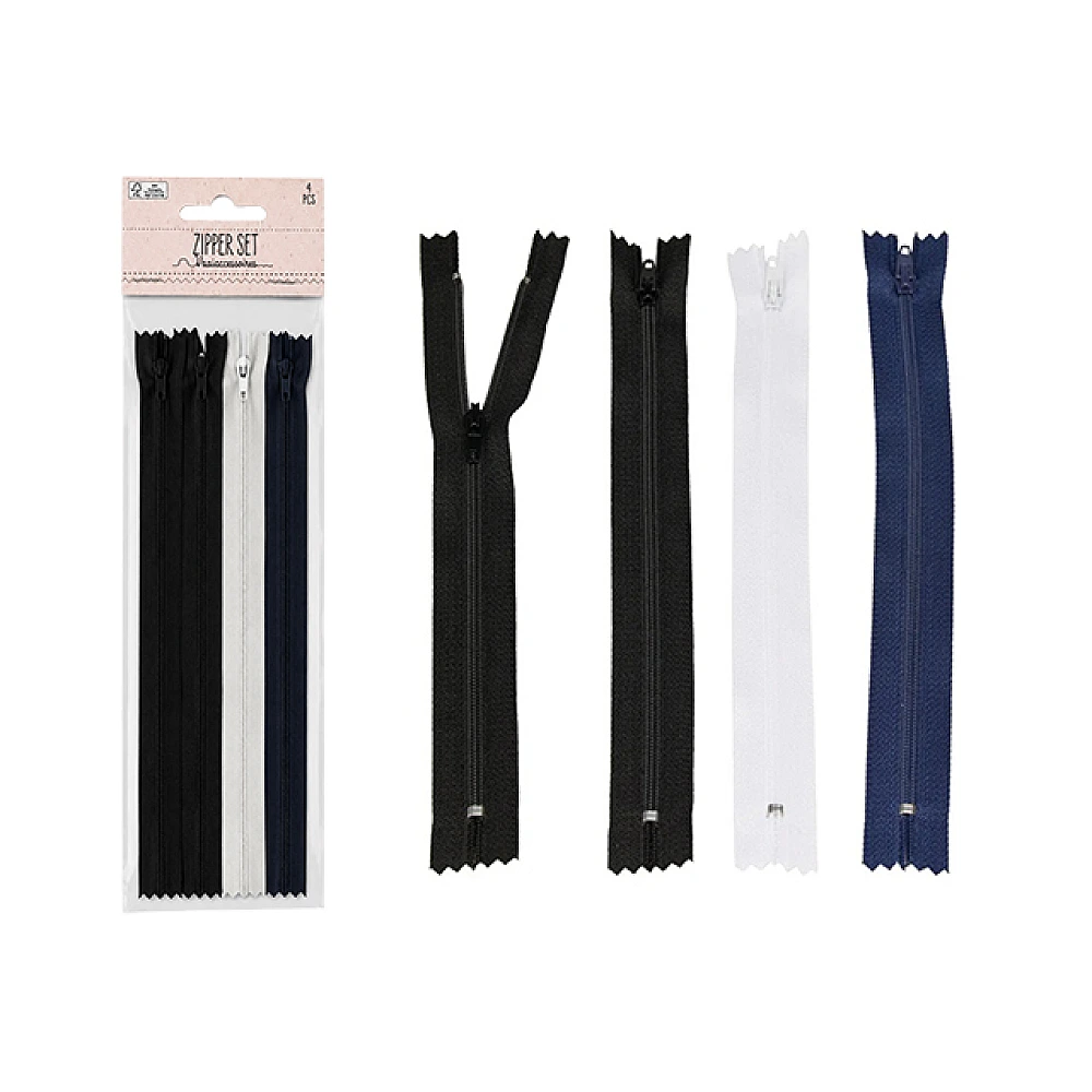 Set fermoare 4buc, 23.5x2.5 cm (2 - negru, 1 - alb, 1 - albastru)