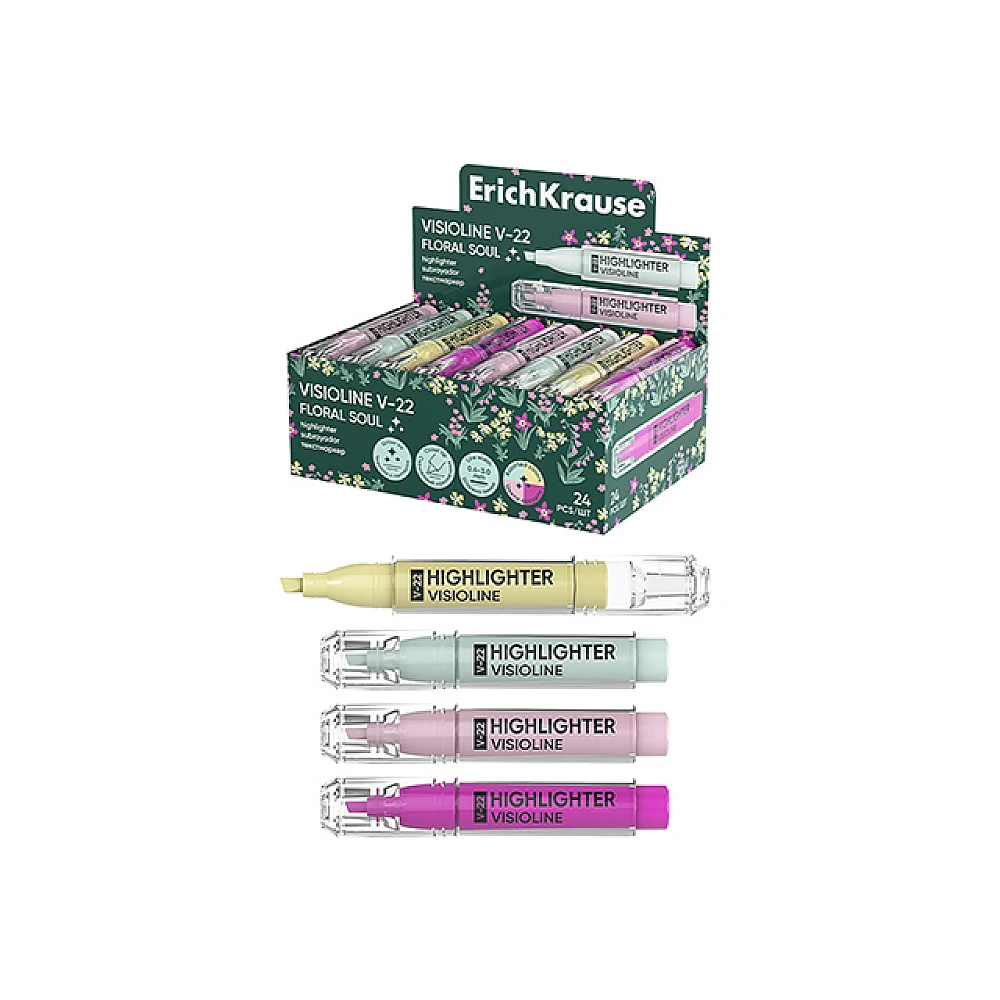 Textmarker ErichKrause Visioline V-22 Floral Soul, 4 culori
