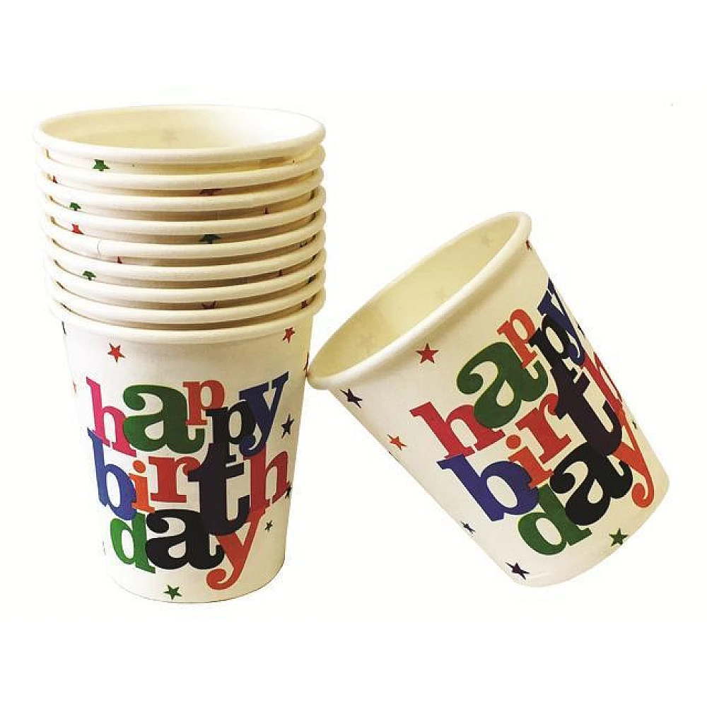 Set pahare din hârtie Happy Birthday 10buc, 250ml