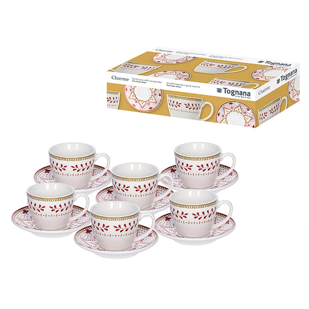Set 6 căni de cafea cu farfurioare Tognana Charme, portelan