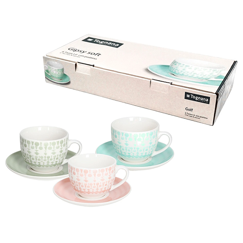 Set 6 căni cu farfurioare Tognana Metropolis Gipsy Soft, portelan