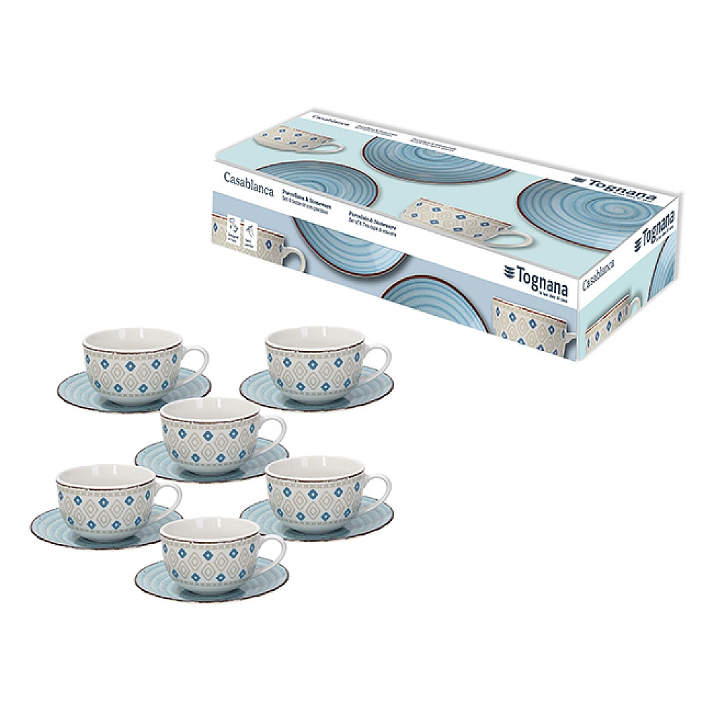 Set 6 căni cu farfurioare Tognana Metropolis Casablanca, portelan