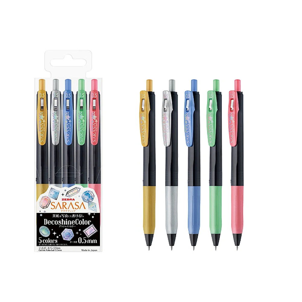 Set pix cu gel Zebra Sarasa Clip Decoshine, 0.5 mm, 5buc