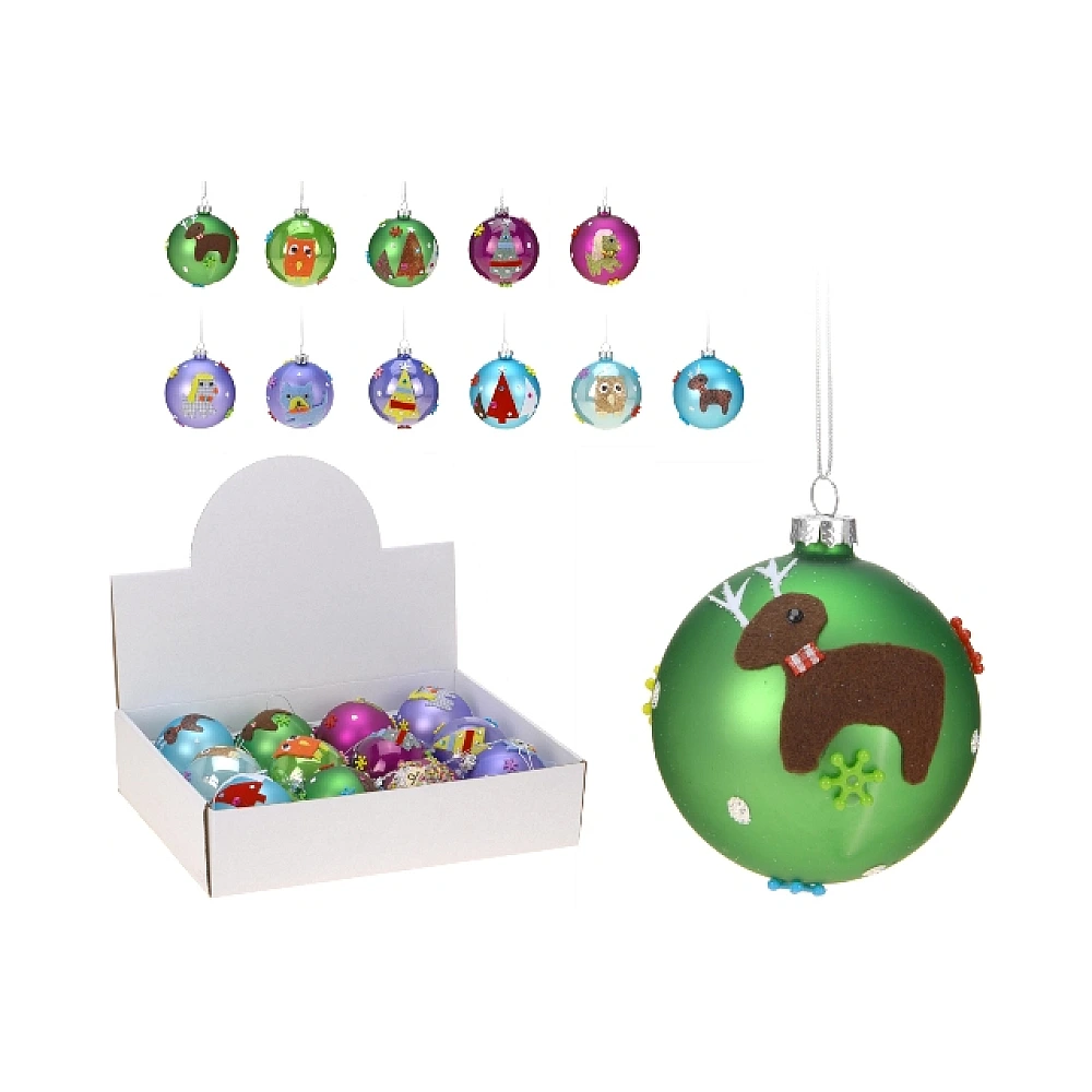 Glob pentru brad din sticla 80mm cu aplicatii