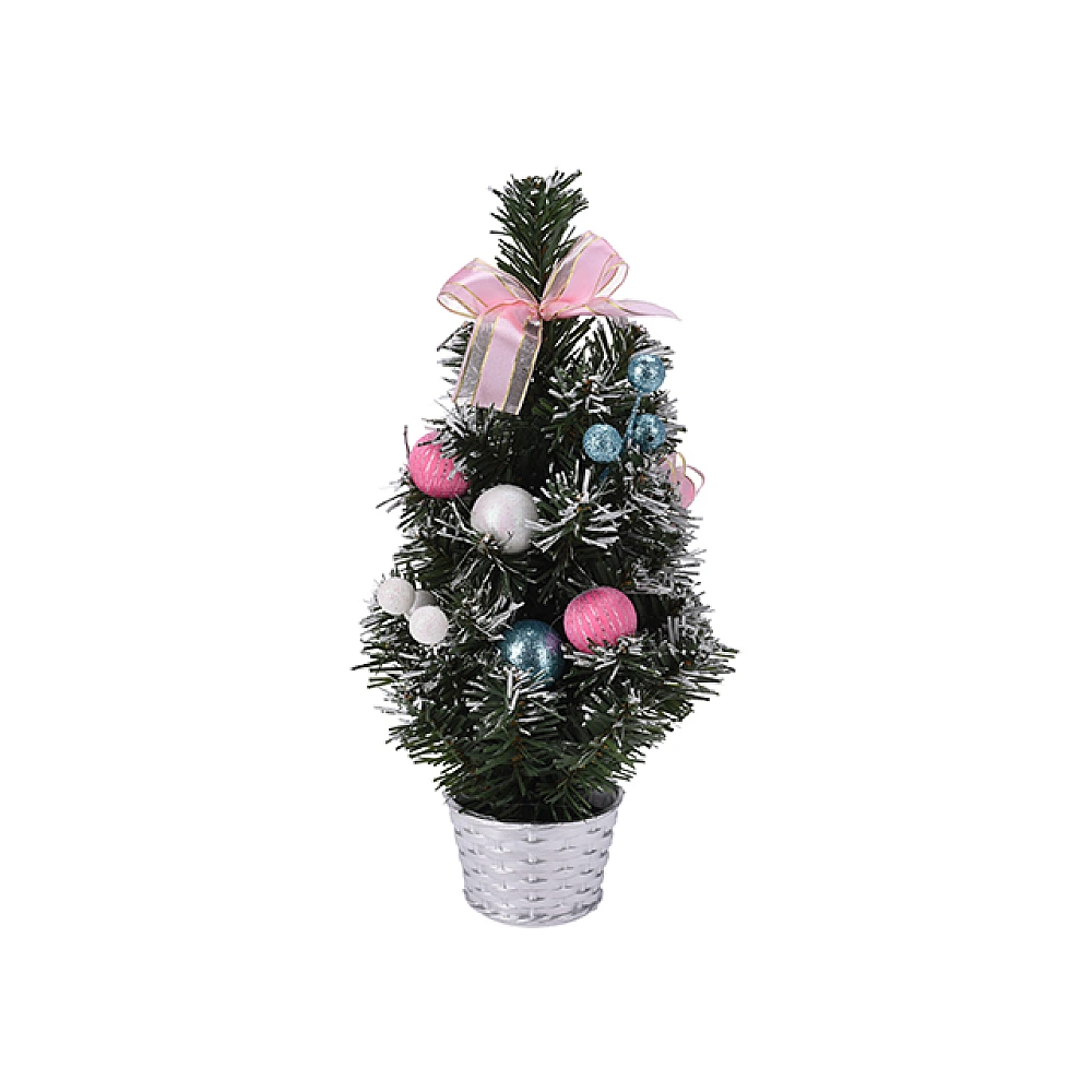 Brad cu decoratiuni in ghiveci argintiu, 26cm