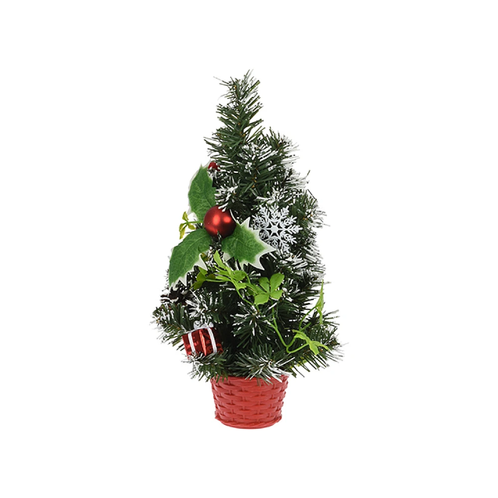 Brad cu decoratiuni in ghiveci rosu, 30cm