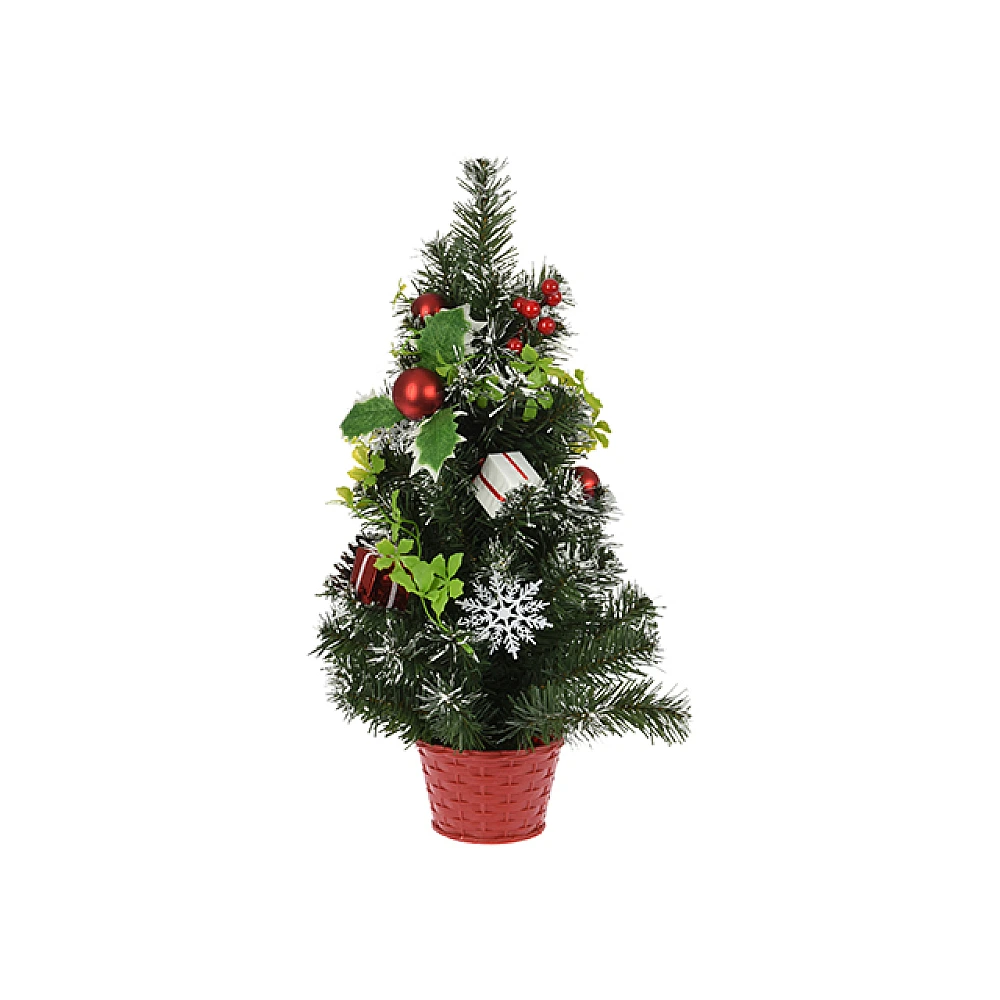Brad cu decoratiuni in ghiveci rosu, 52cm