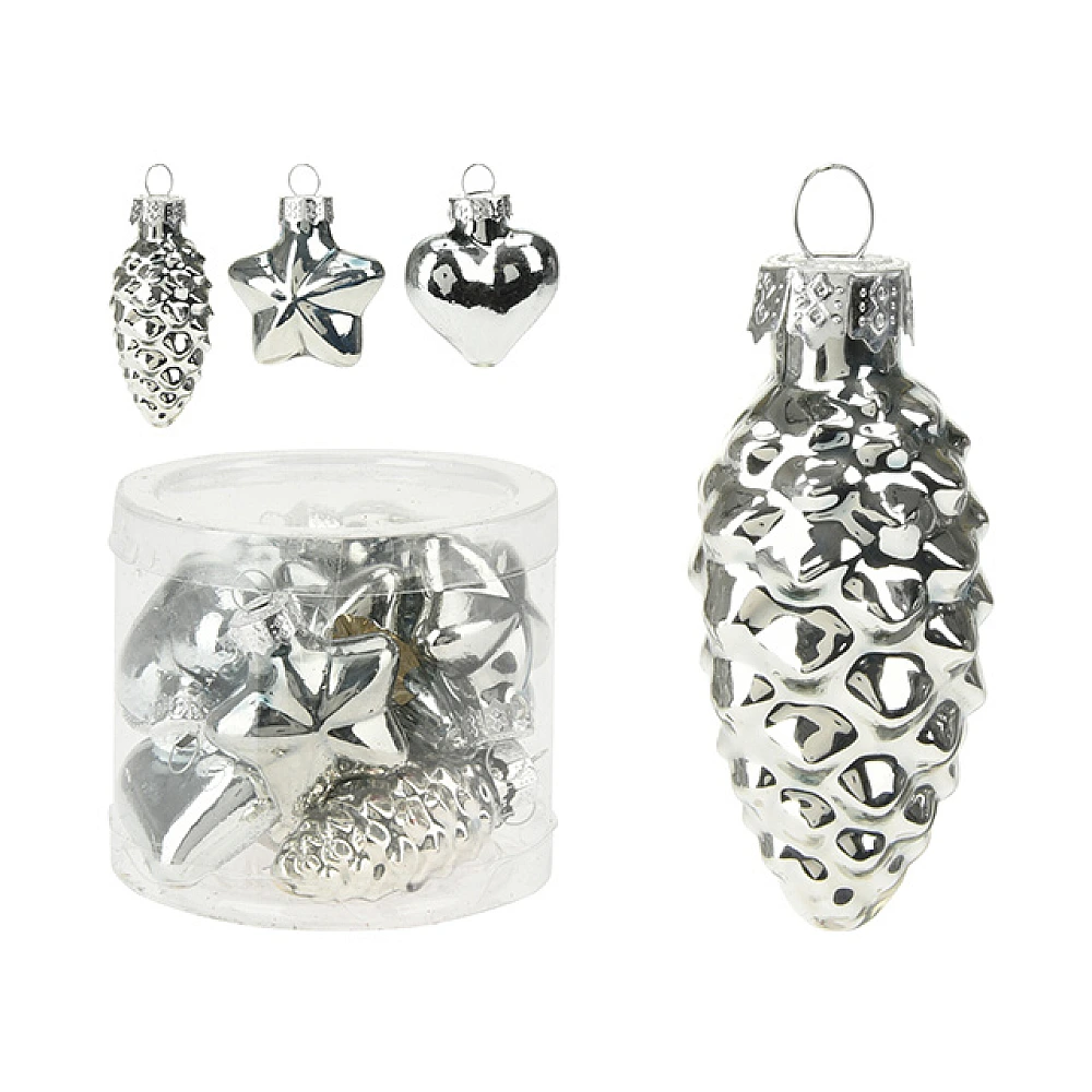 Set decoratiuni pentru brad din sticla 12buc 40mm, argintiu