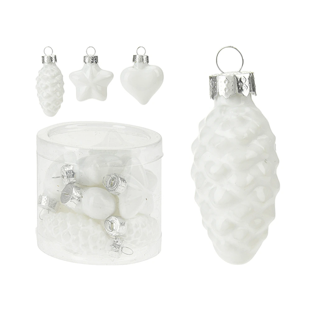 Set decoratiuni pentru brad din sticla 12buc 40mm, alb, tub