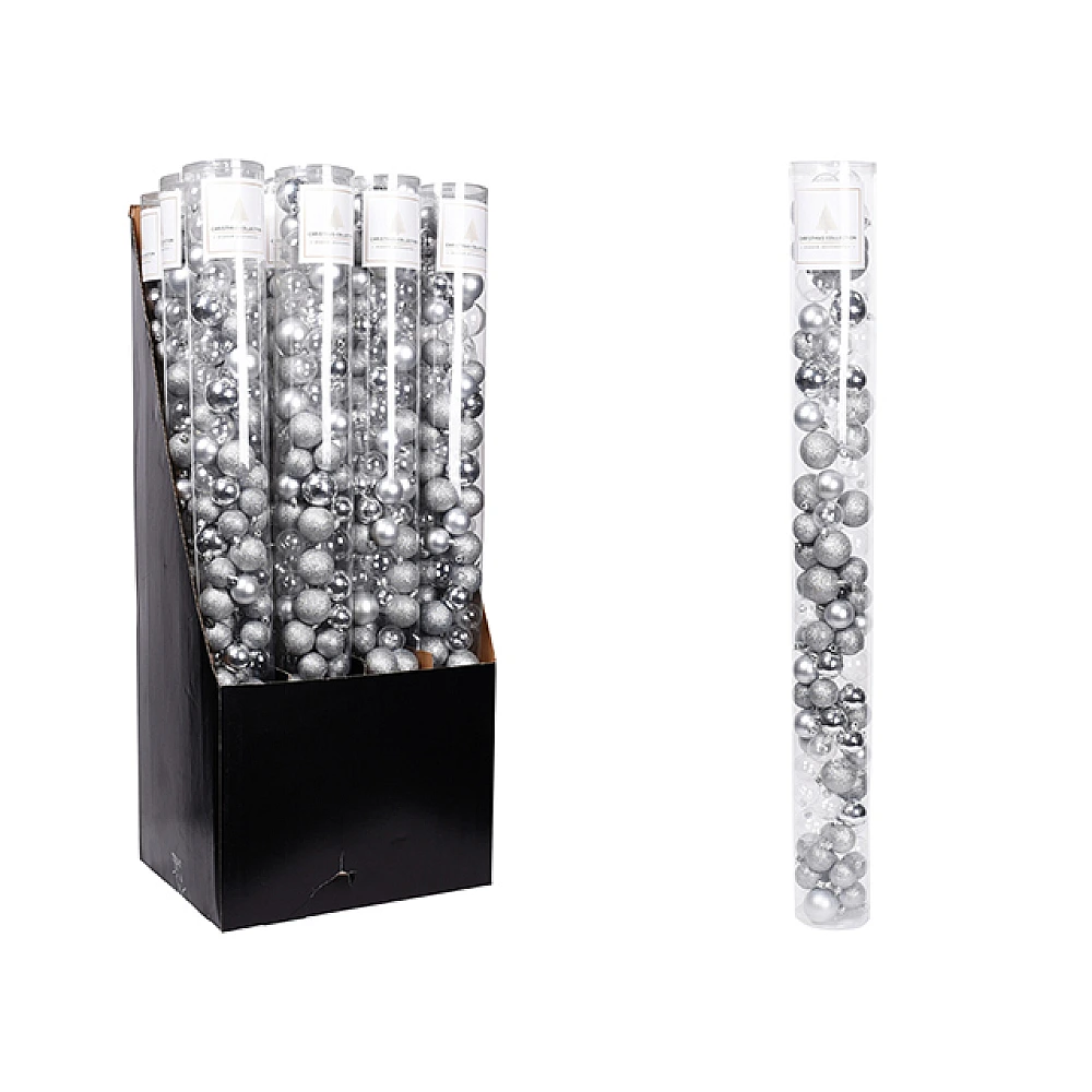 Set decoratiuni pentru brad 100buc, 40mm/50mm, argintii, tub