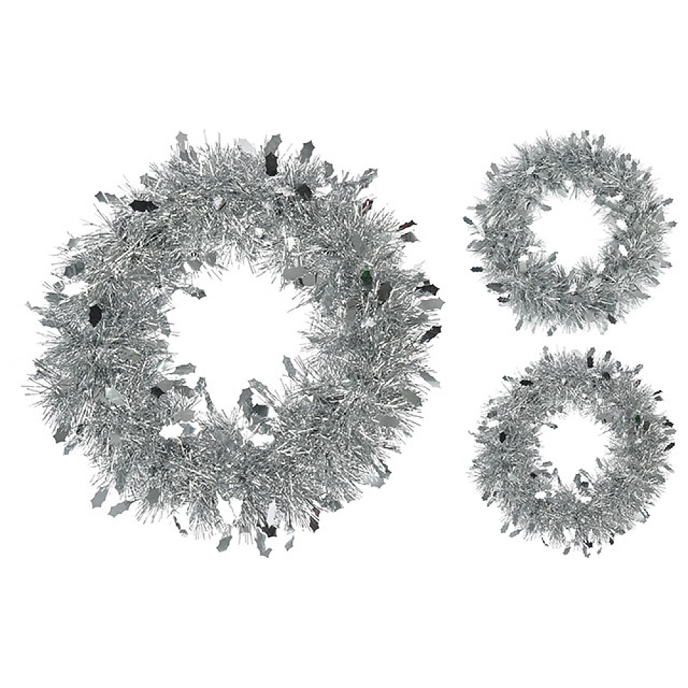 Coroana decorativa de Craciun din beteala D30cm, argintie