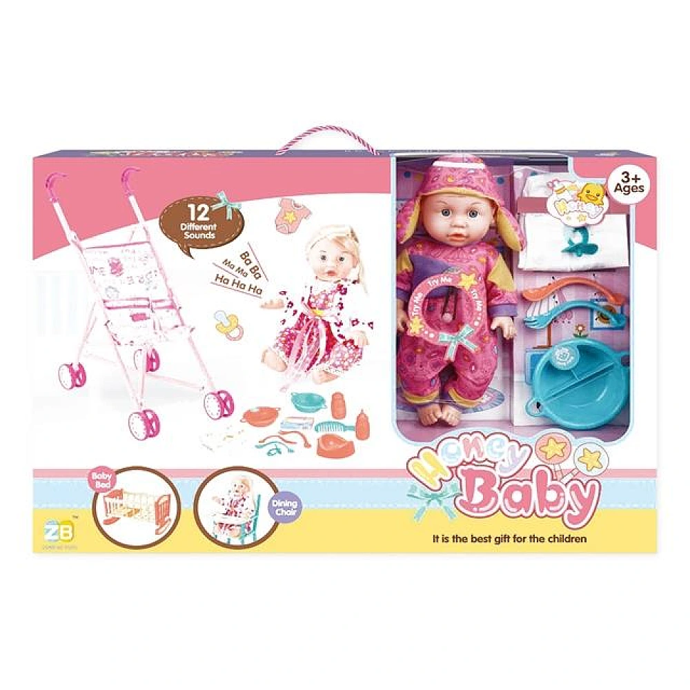 Bebelus cu scaun, pat, carucior (petre) 61X41X10cm