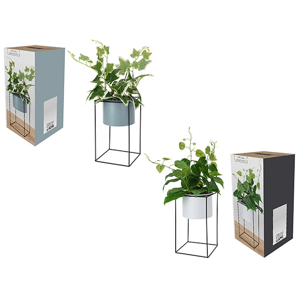 Planta artificiala, ghiveci metalic, suport metalic 14.5X44cm