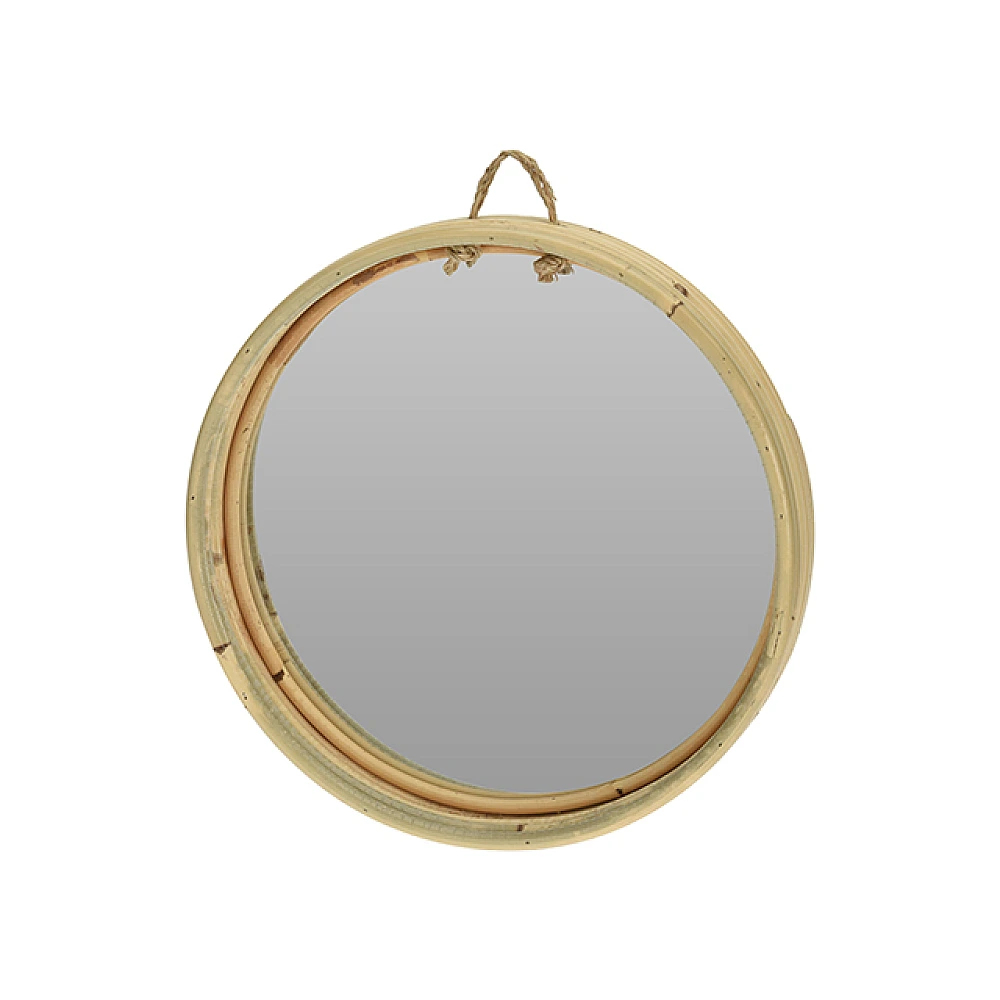 Oglinda de perete D30cm, ratan, rama bambus