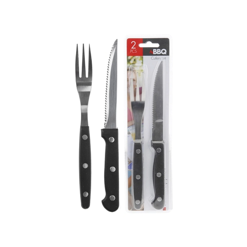 Set pentru friptura BBQ: furculita+cutit, inox