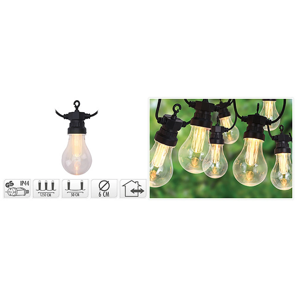 Ghirlanda luminoasa 20LED alb-cald 12.5m, A60, D6cm
