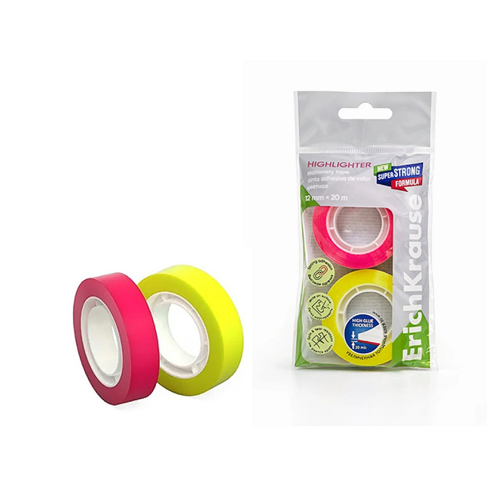 Set banda adeziva colorat neon 2buc 20mX12mm ErichKrause Highlighter