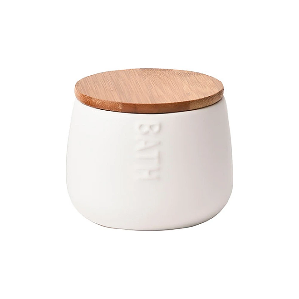 Borcan cu capac Tendance Bath D7.5X9.5cm alb, din ceramică+bambus