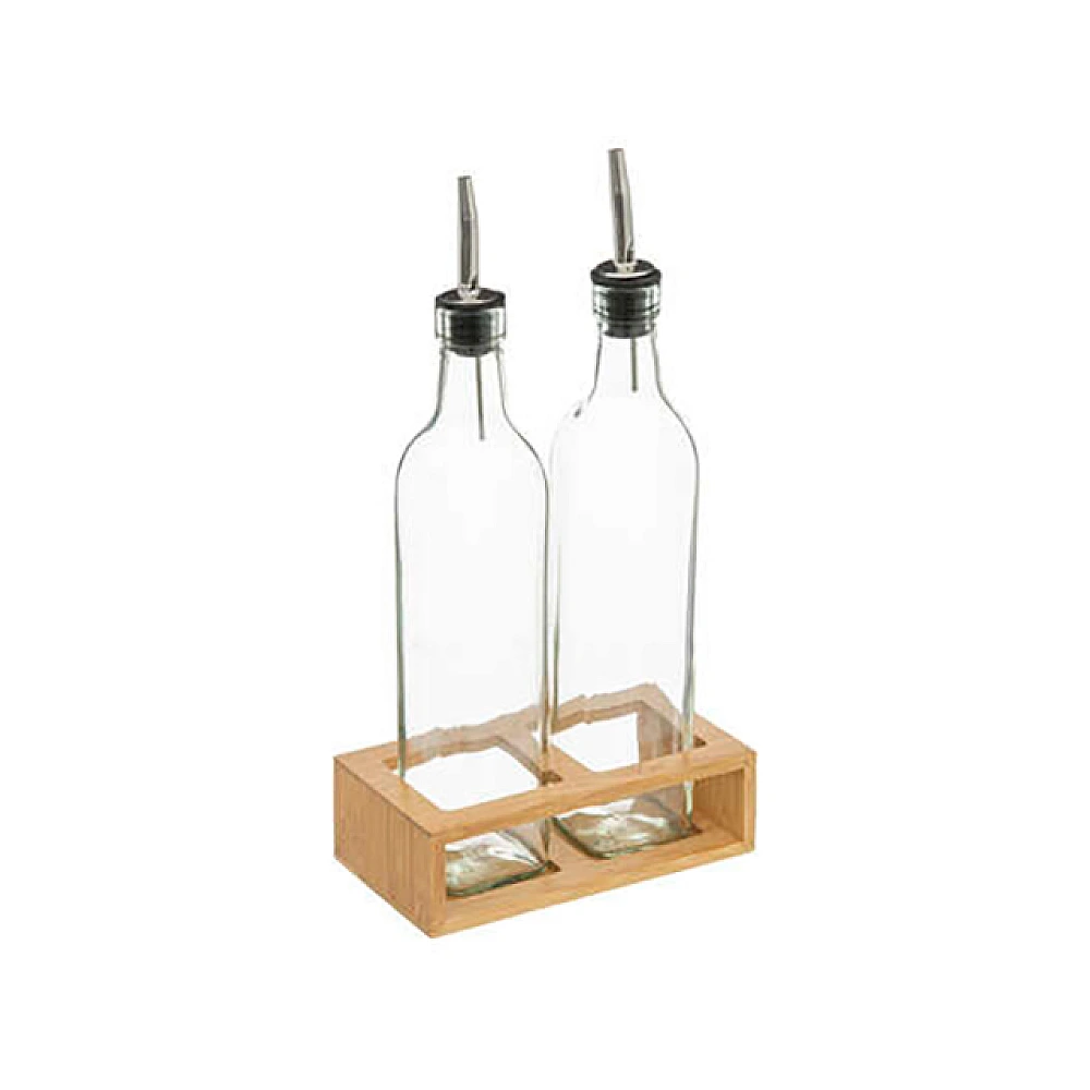 Sticle pentru ulei/otet Five 500ml cu dozator, pe suport din bambus