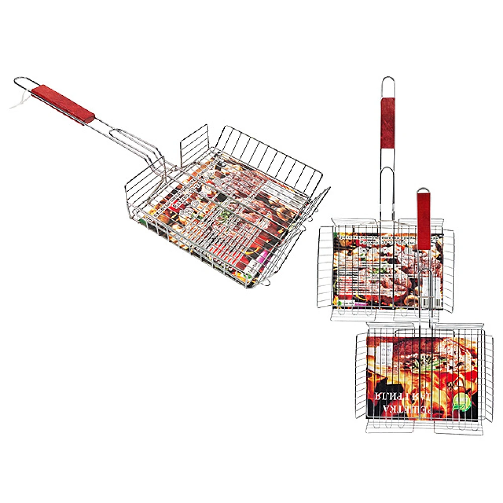 Plasa pentru gril BBQ 23X30cm, cu maner din lemn