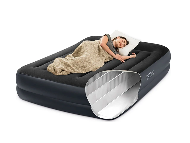 Saltea gonflabila Velur Pillow 152x203x42 cm cu tetiera si pompă incorporată 220V, pana la 272kg