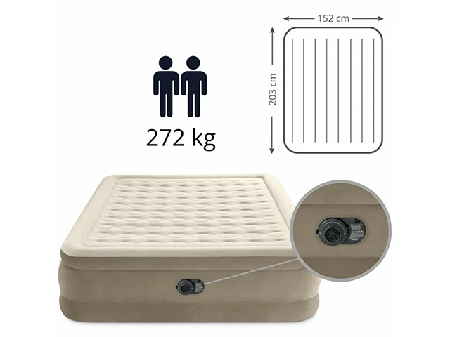 Saltea gonflabila Velur Ultra Plush 152x203x46 cm cu pompă  220V, până la 272 kg 