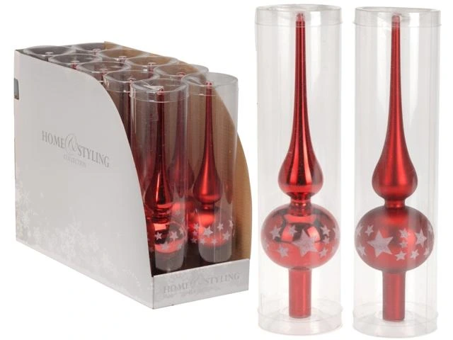 Virf pentru brad din sticla 25cm, rosu