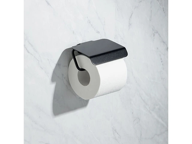 Suport pentru hârtie WC cu capac Tatay Onyx 12X10X5cm, negru