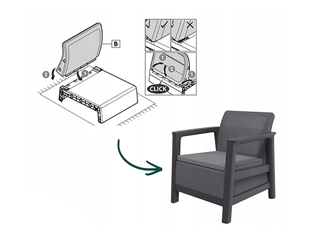 Set mobilier Scandi Linea 4 unitati: masa 51.6X74.7X40 cm, 2 fotoli 70.4X73X77.5 cm, canapea,  gri/grafit