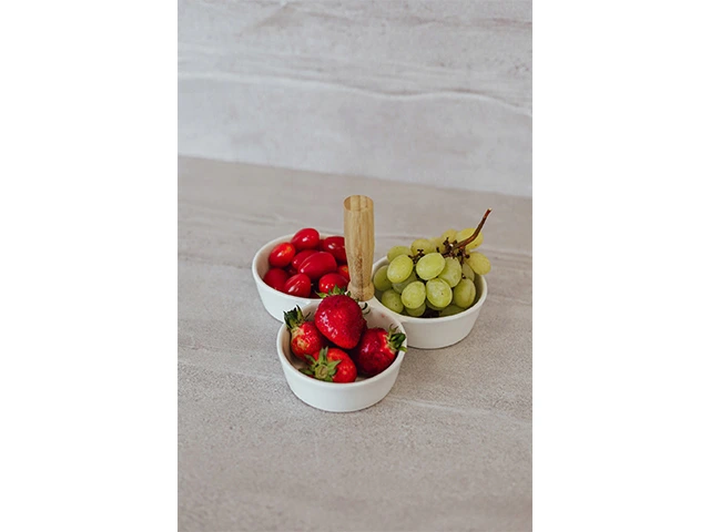 Bol pentru aperitiv EH 21X21cm, triplu, desen, maner lemn
