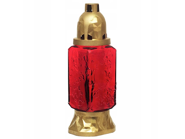 Candela sticlă cu capac 25 cm 28 ore, roșie/alb