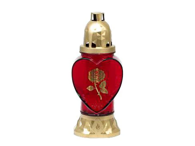 Candela sticlă cu capac 25.5 cm, 28 ore, roșie/alb, 