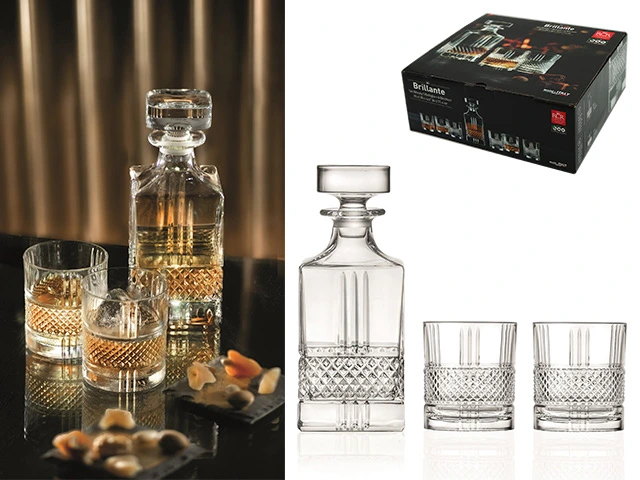 Set carafa 850ml si 6 pahare pentru whisky 340ml Brilliante, cristal