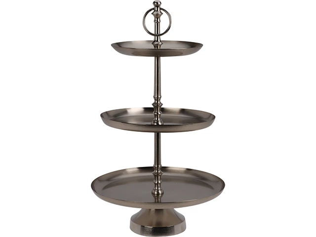 Suport de servire 3 nivele D30cm H50cm, metal, argintiu