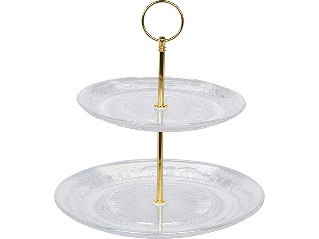 Suport de servire cu 2 etaje D18cm/23cm, H24cm, din sticla