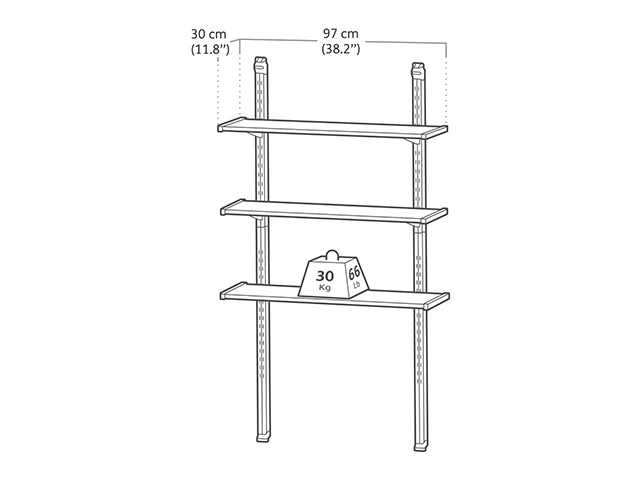 Raft cu 3 polite 97X30 cm Shelving Kit 100, negru