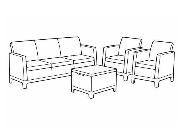 Set mobilier Scandi Forma 4 unitati: masa 52X40X75 cm, 2 fotoli 68X70X78 cm, canapea, gri deschis