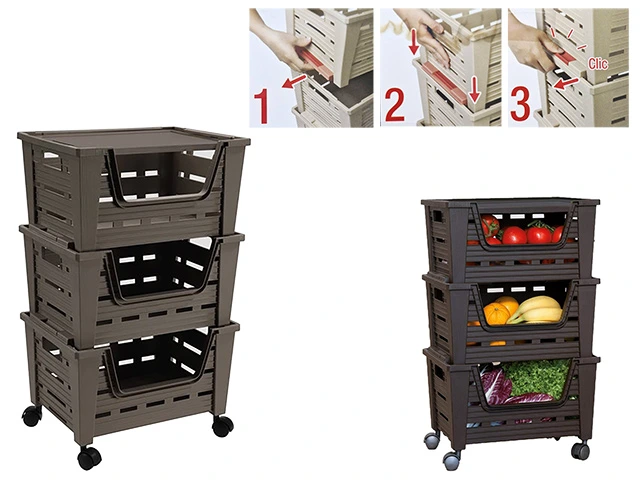 Etajeră cu 3 cosuri Tontarelli Eva 57.2 X38.6X84 cm, pe roti, cu raft superior