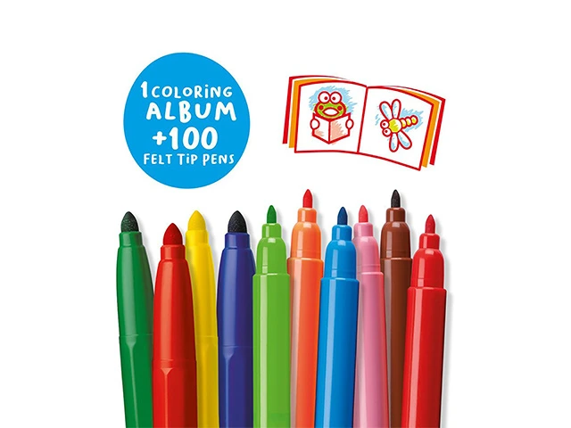 Set carioci 100buc+albom de colorat Carioca MetalBox 