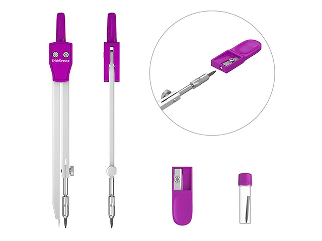 Compas 3 unitati ErichKrause S-COOL Neon, metal, cu ascutitoare si grifuri