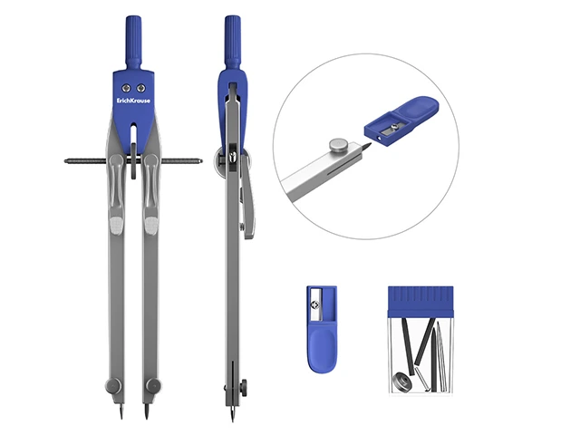 Set geometric ErichKrause University, 3 piese, metal, cutie de plastic