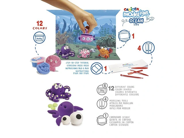 Set pentru modelare din lut Carioca Modelight Maxi Ocean (accesorii) 12culori