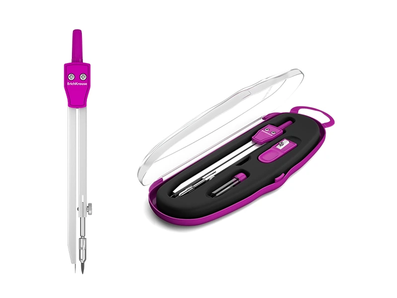 Compas 3 unitati ErichKrause S-COOL Neon, metal, cu ascutitoare si grifuri