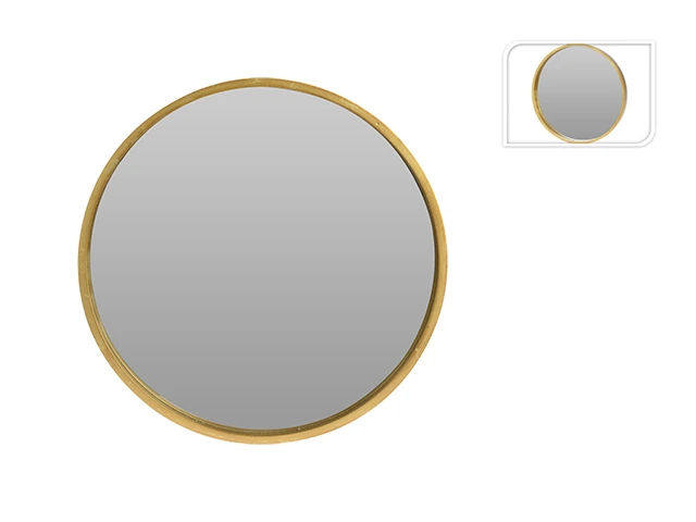 Oglindă de perete D30cm Mirror, cu ramă aurie din lemn