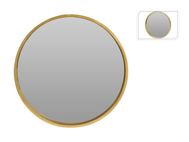 Oglindă de perete D40cm Mirror, cu ramă aurie din lemn