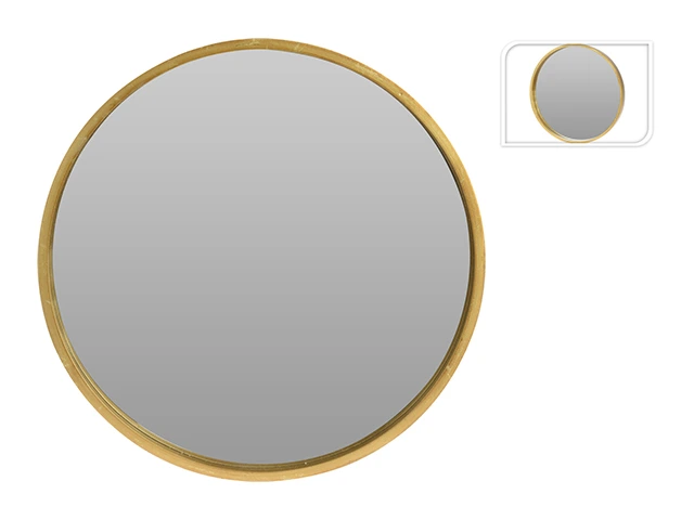 Oglindă de perete D50cm Mirror, cu ramă aurie din lemn